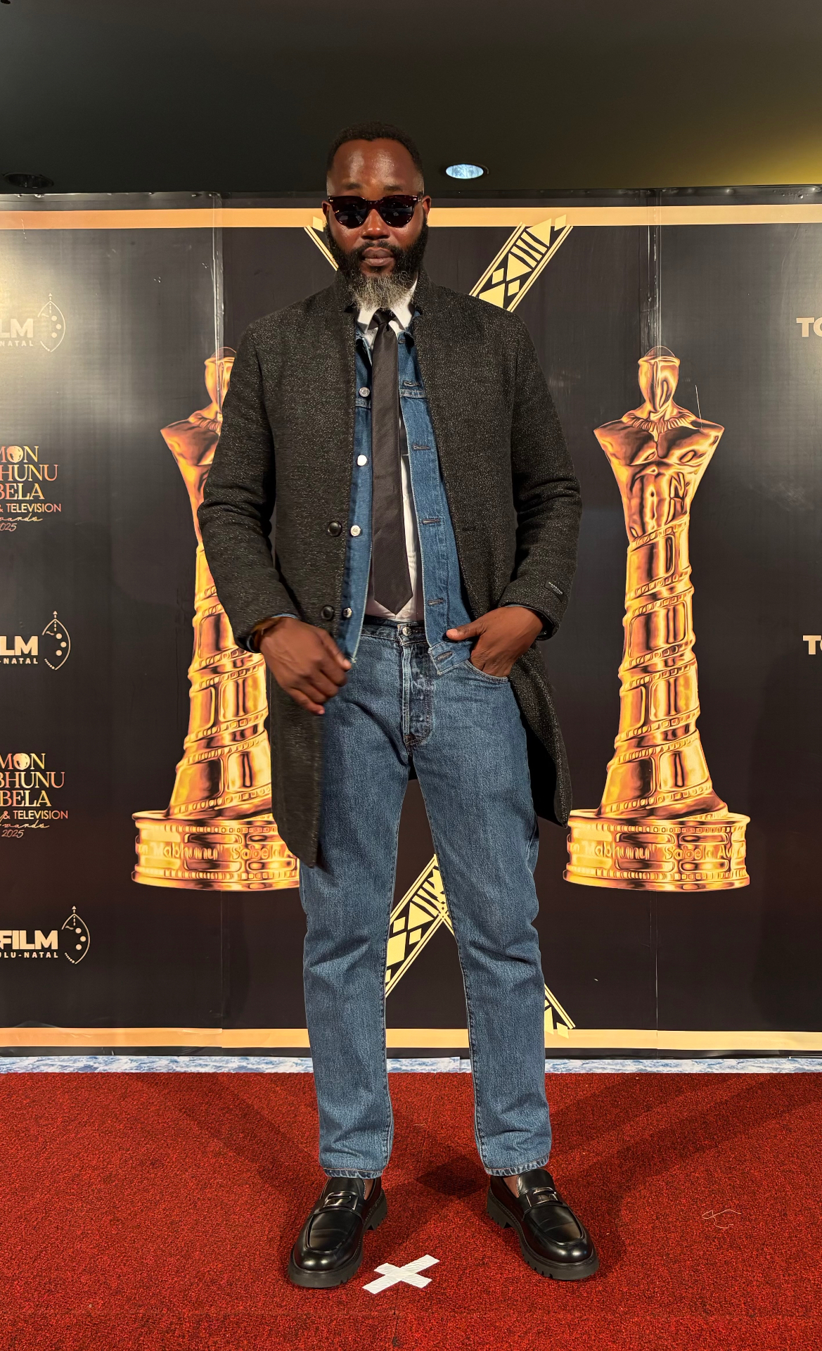 Menzi Biyela on the red carpet at the Simon Mabhunu Sabela Film & Television Awards 2025