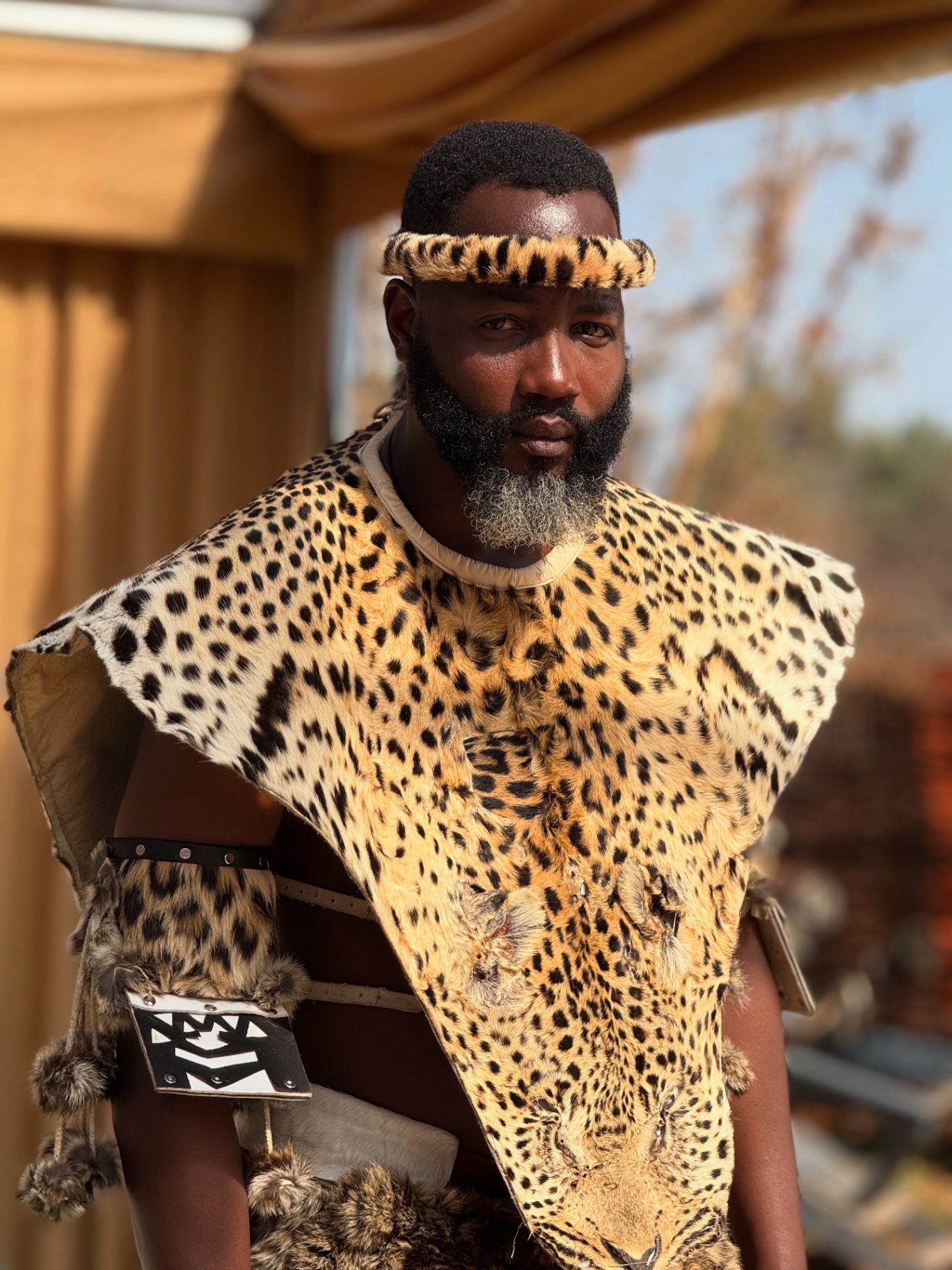 Menzi Biyela in full traditional Zulu regalia outdoors